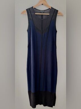 rag & bone Navy and Black Merino Wool Dress With Sheer Panels - XS